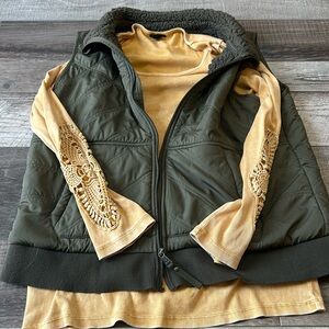 Prana green vest Xl and Torrid size 2 gold long  sleeve top
